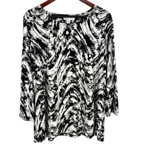 JM Collection Woman Plus Size 3X Black White Stretchy Business Blouse Shirt Top